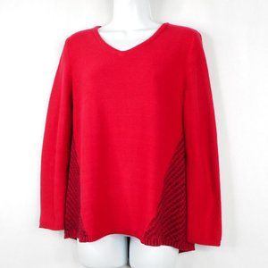 Style Co Sweater PM Red Black Cotton Blend V-Neck Long Sleeve Pullover Casual
